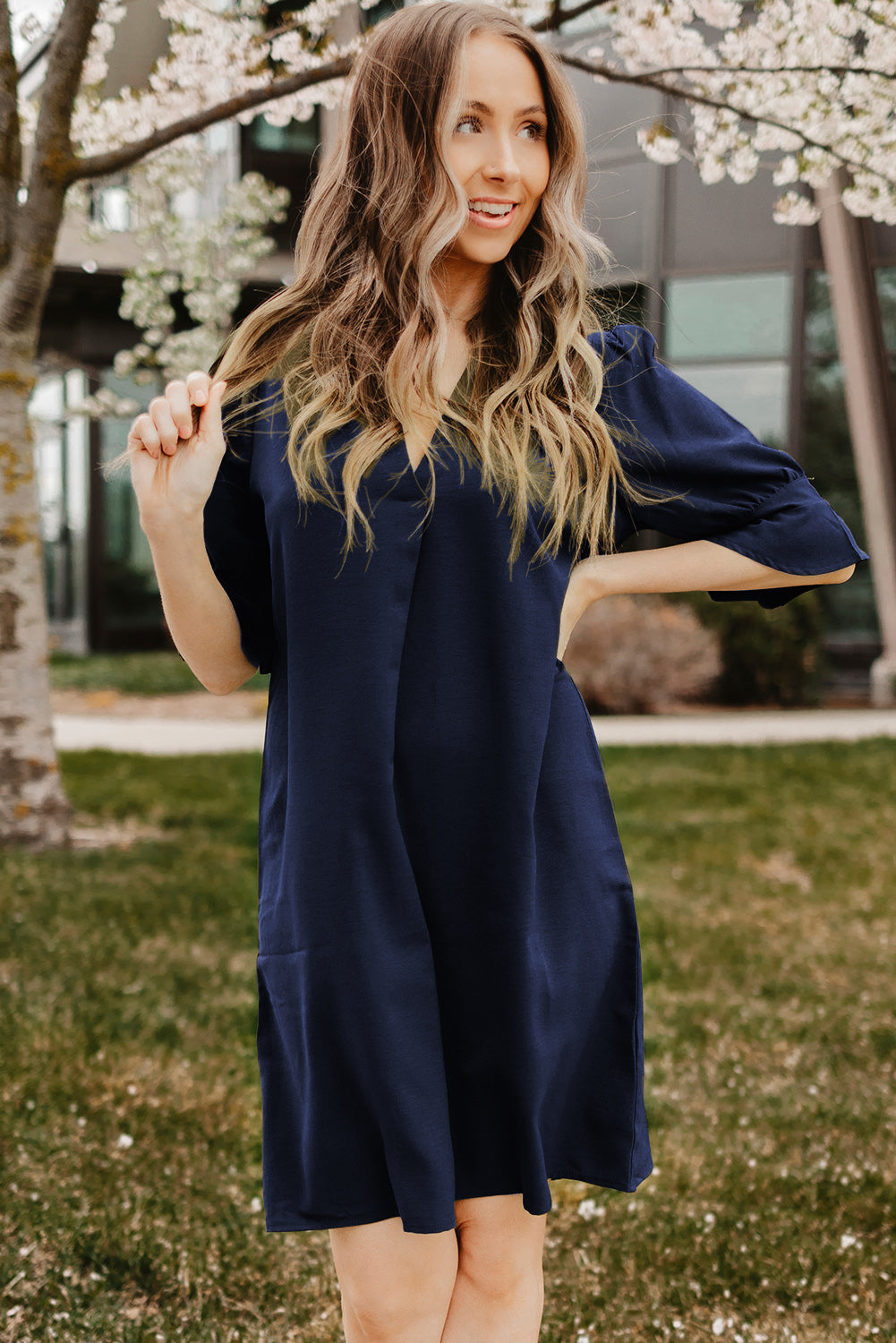 Julianne Detail Sleeve Notched Shift Dress