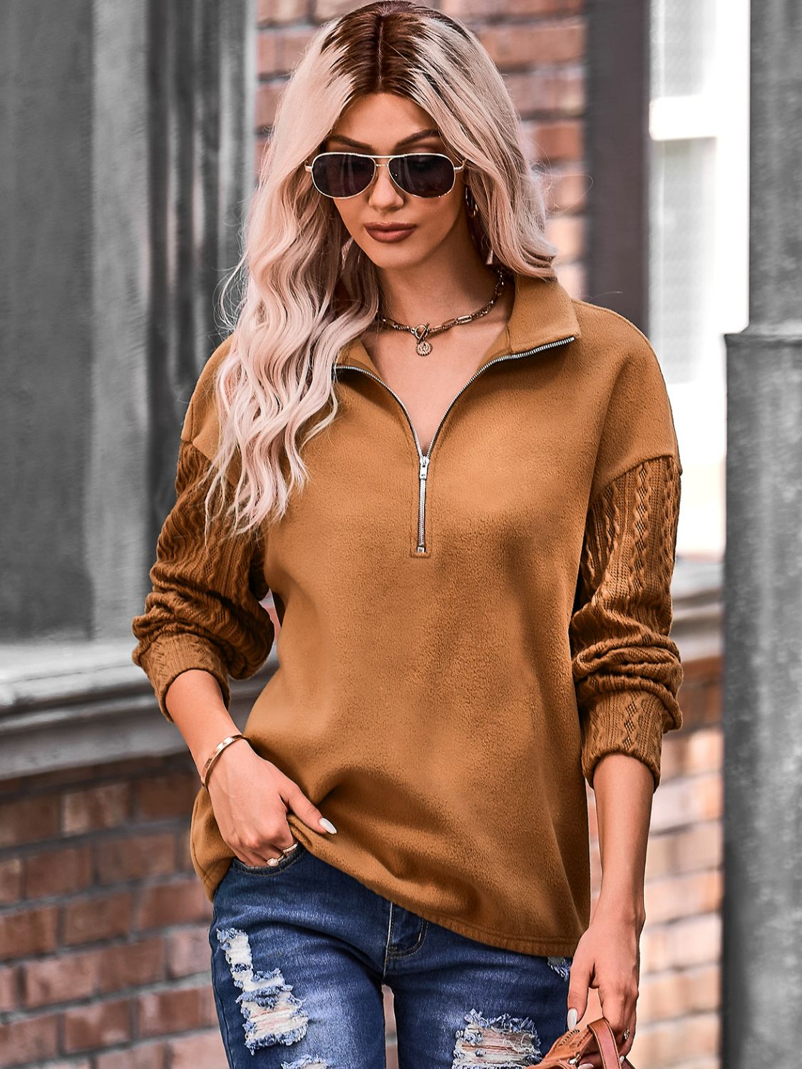 Quarter Zip Spliced Sweatshirt