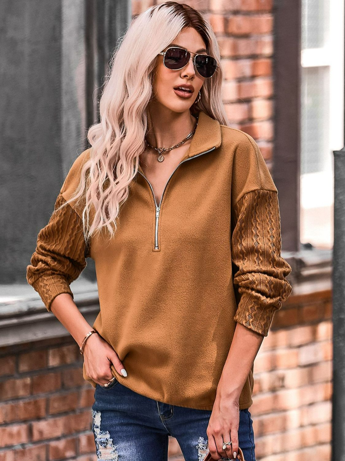 Quarter Zip Spliced Sweatshirt