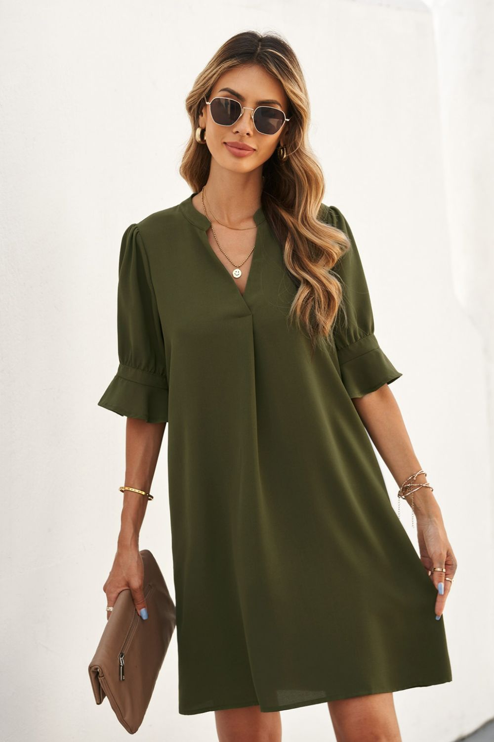 Julianne Detail Sleeve Notched Shift Dress