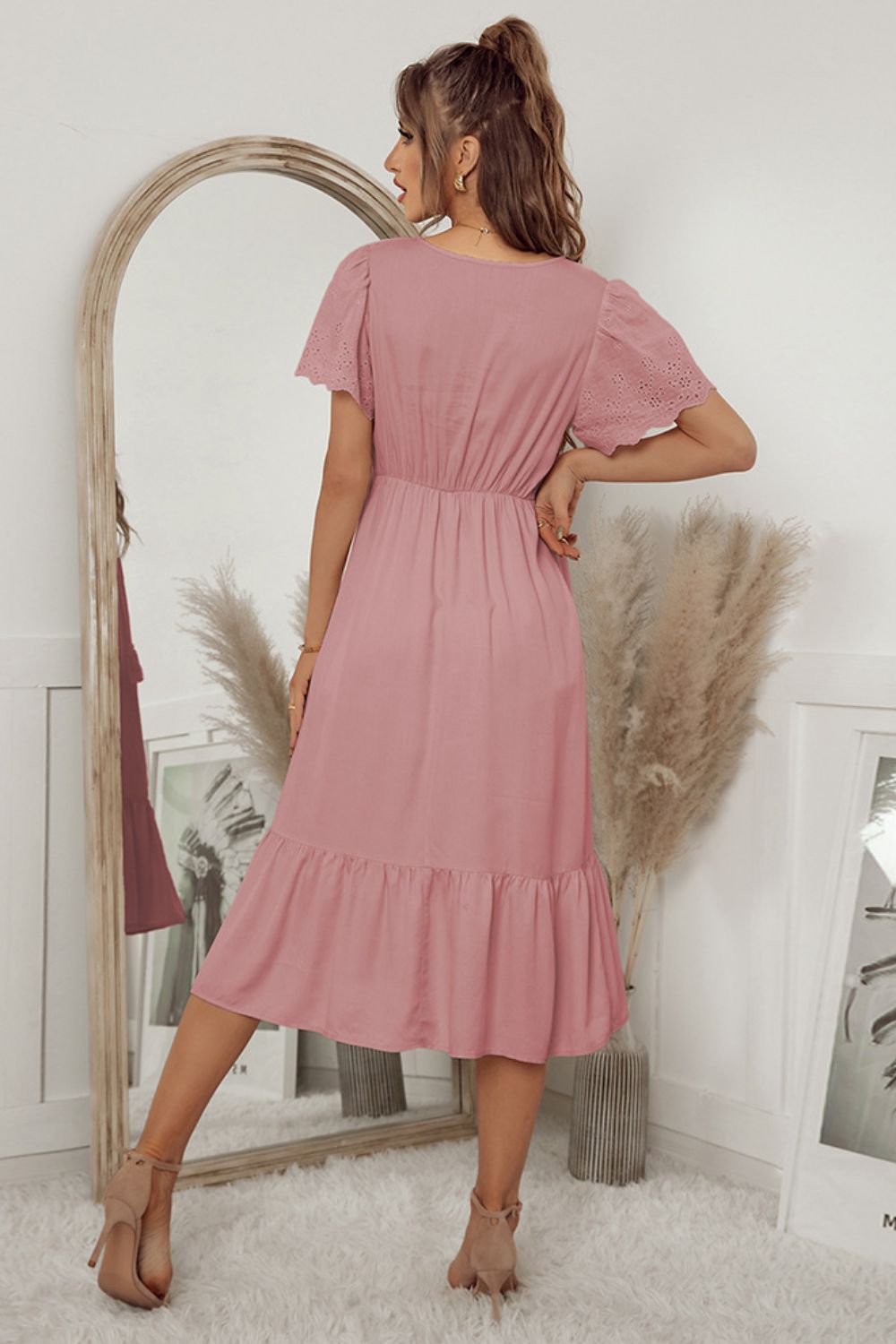 Eyelet Flutter Sleeve Dress