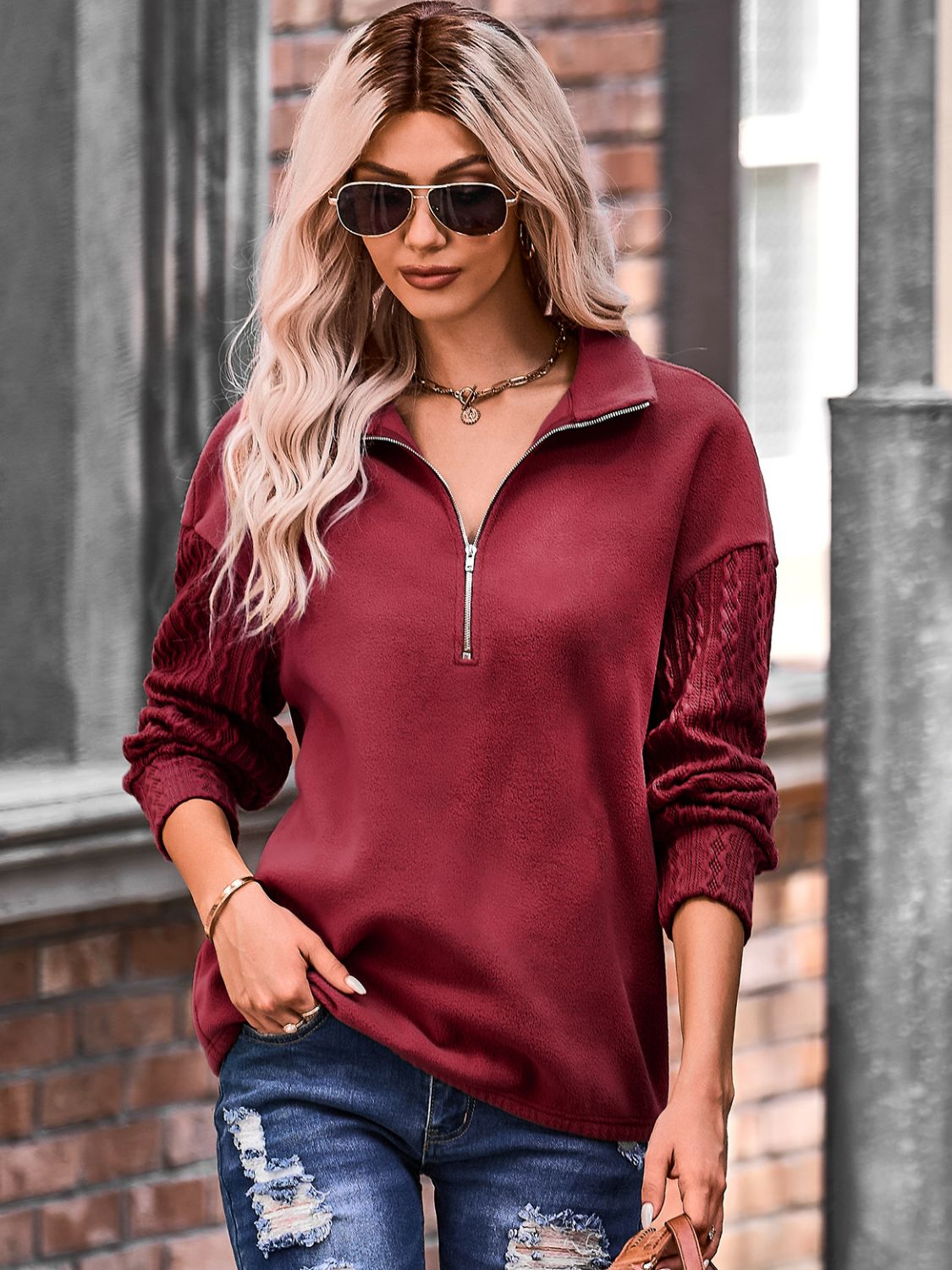 Quarter Zip Spliced Sweatshirt
