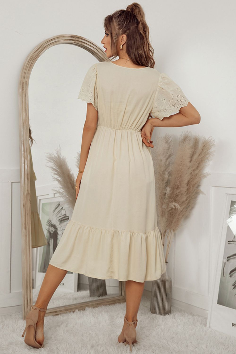 Eyelet Flutter Sleeve Dress