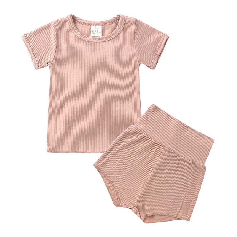 lioraitiin 1-4Years Toddler Baby Girl 2Pcs Summer Clothing Set Short Sleeve Solid Top Shorts Outfit