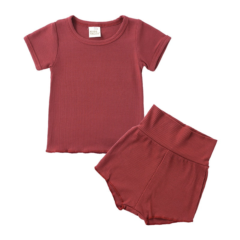 lioraitiin 1-4Years Toddler Baby Girl 2Pcs Summer Clothing Set Short Sleeve Solid Top Shorts Outfit