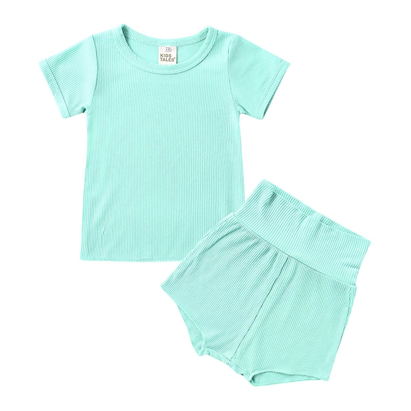 lioraitiin 1-4Years Toddler Baby Girl 2Pcs Summer Clothing Set Short Sleeve Solid Top Shorts Outfit