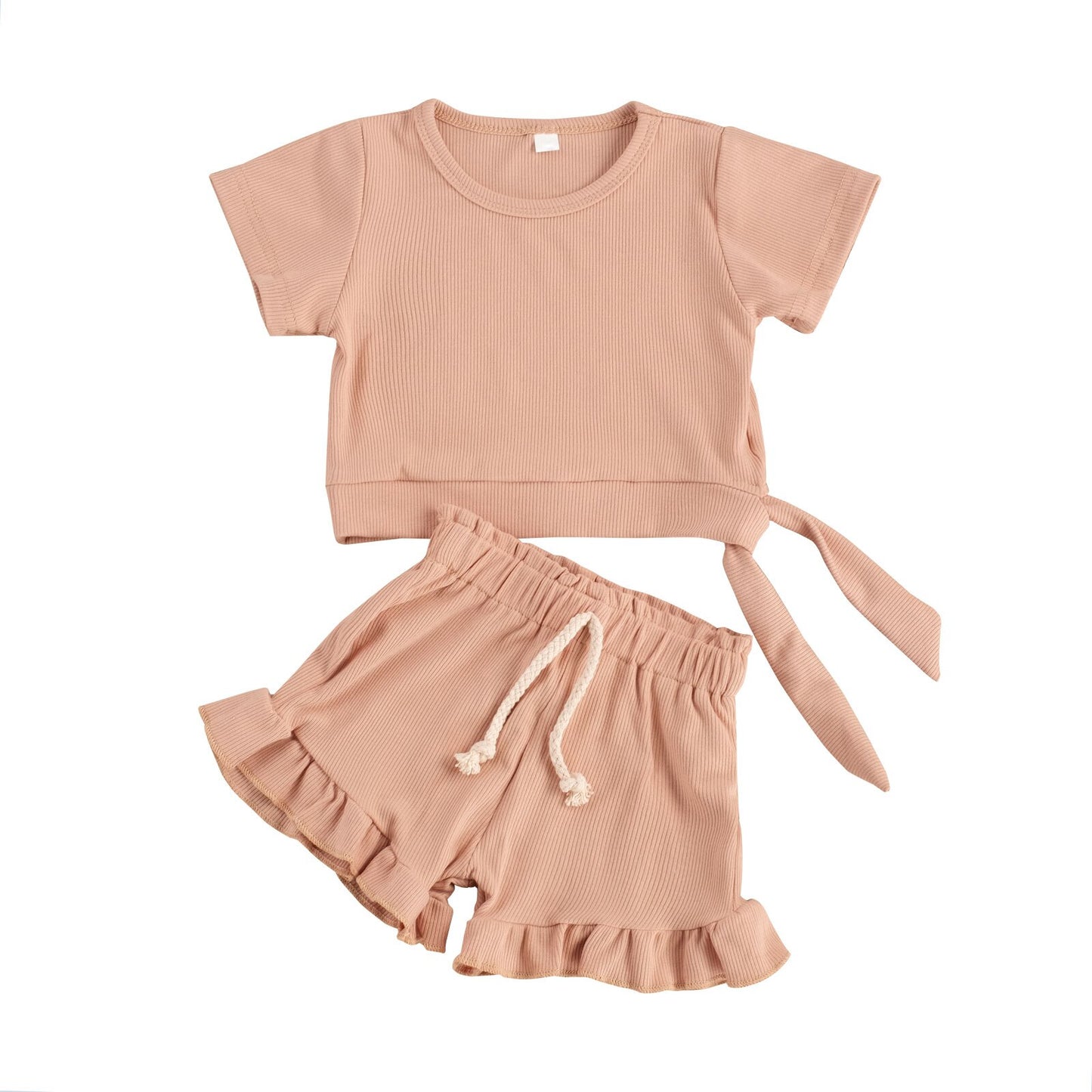 lioraitiin 0-3Years Toddler Newborn Baby Girl 2Pcs Summer Clothing Set Short Sleeve Solid Top Shorts 3Styles Outfit
