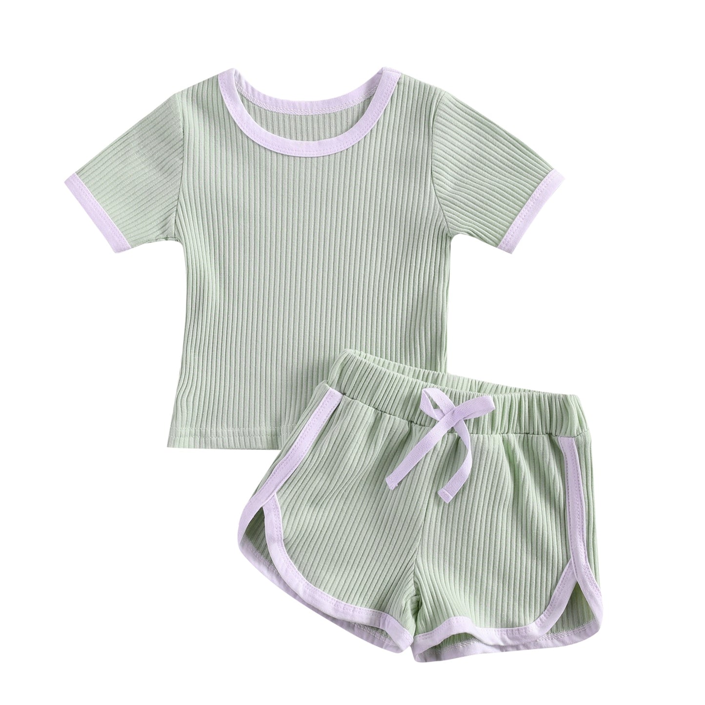 Short Sleeve Ribbed Track Suit