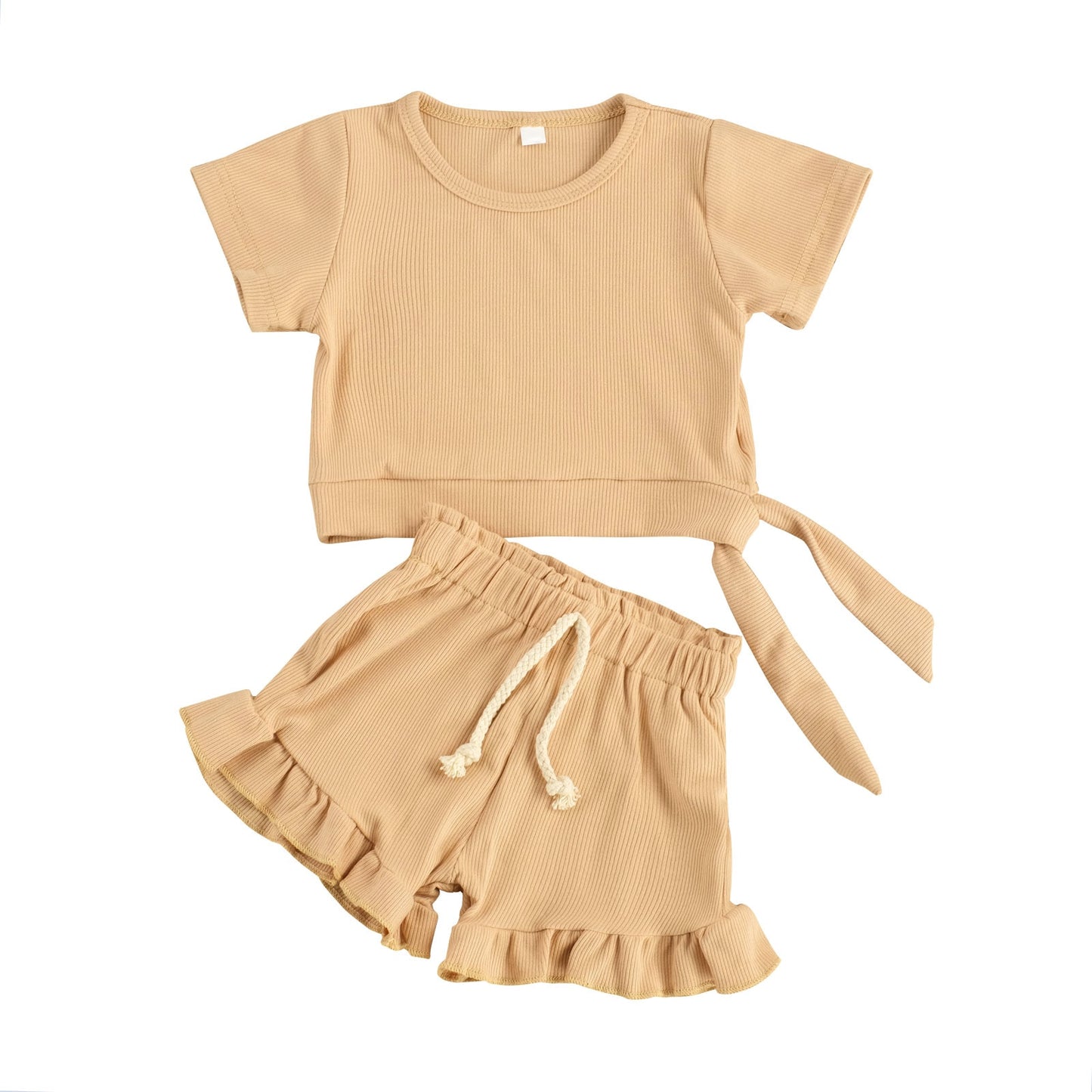 lioraitiin 0-3Years Toddler Newborn Baby Girl 2Pcs Summer Clothing Set Short Sleeve Solid Top Shorts 3Styles Outfit