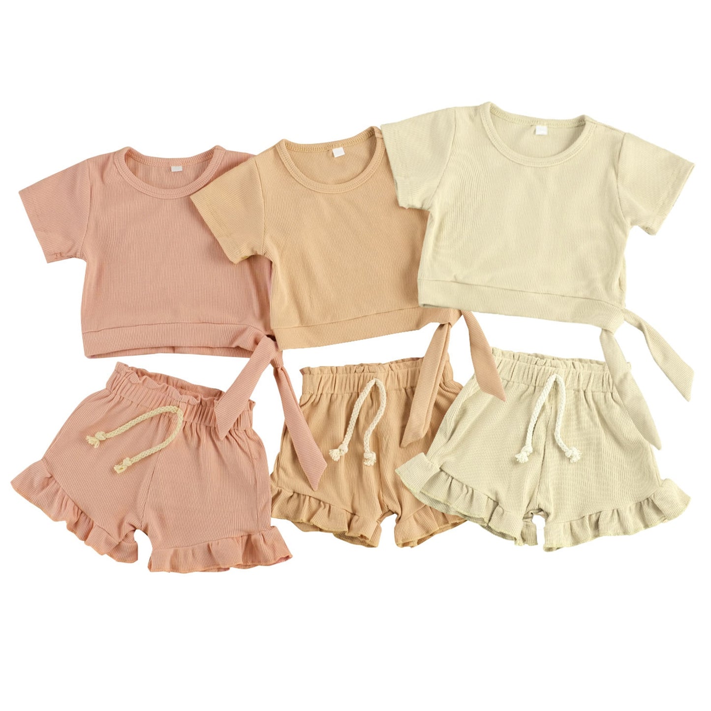 lioraitiin 0-3Years Toddler Newborn Baby Girl 2Pcs Summer Clothing Set Short Sleeve Solid Top Shorts 3Styles Outfit