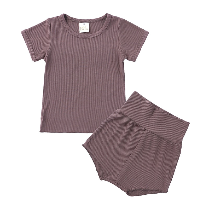 lioraitiin 1-4Years Toddler Baby Girl 2Pcs Summer Clothing Set Short Sleeve Solid Top Shorts Outfit