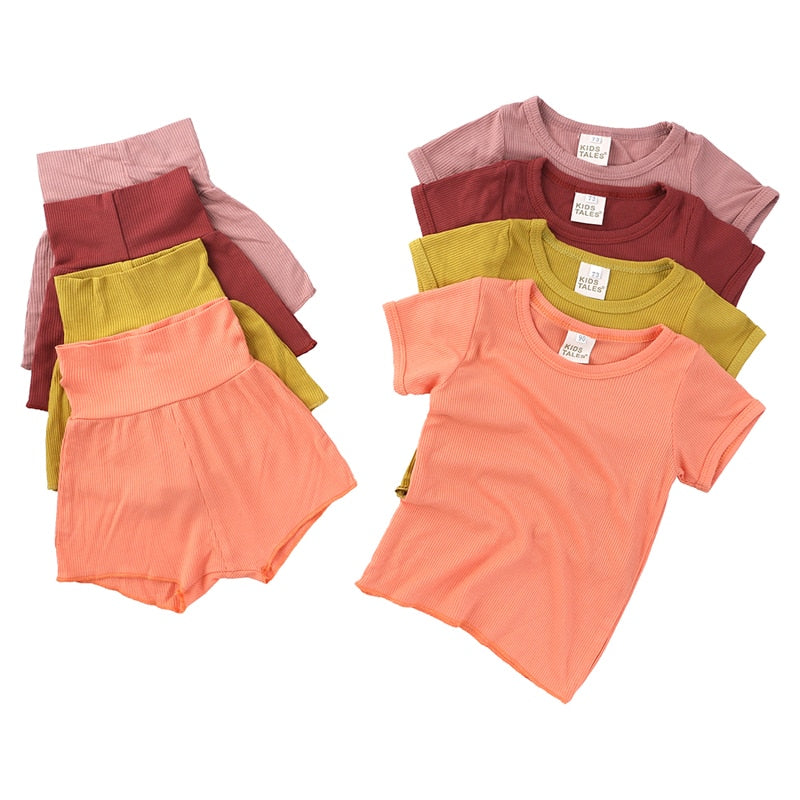 lioraitiin 1-4Years Toddler Baby Girl 2Pcs Summer Clothing Set Short Sleeve Solid Top Shorts Outfit