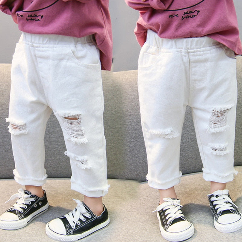 White Distressed Denim Pants