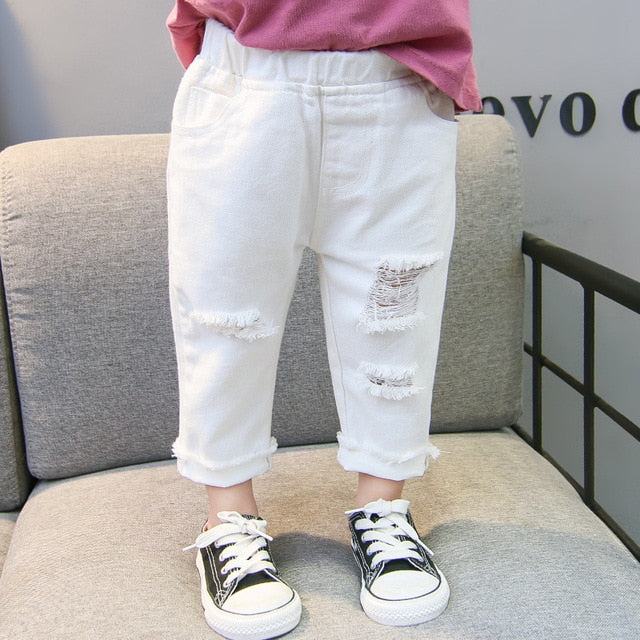 White Distressed Denim Pants