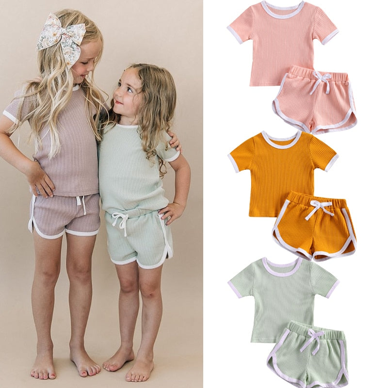 Short Sleeve Ribbed Track Suit