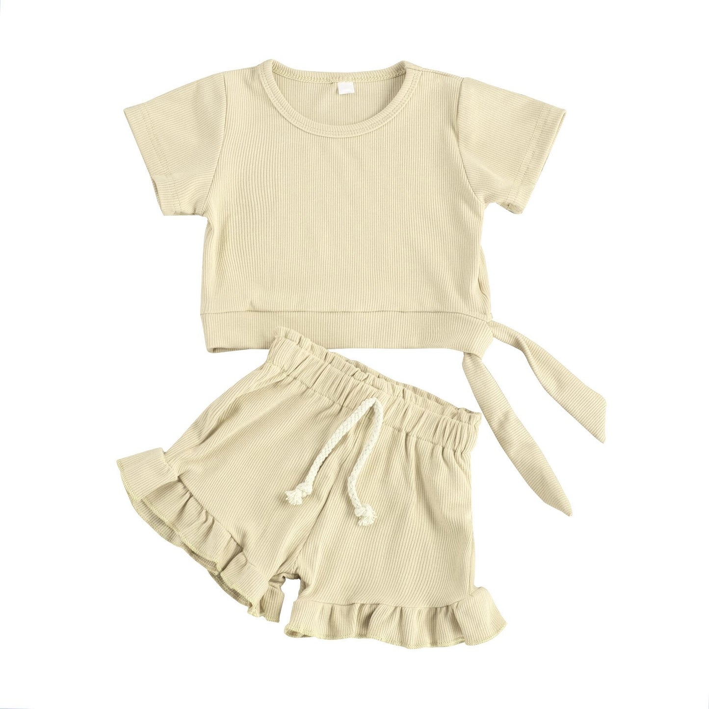lioraitiin 0-3Years Toddler Newborn Baby Girl 2Pcs Summer Clothing Set Short Sleeve Solid Top Shorts 3Styles Outfit