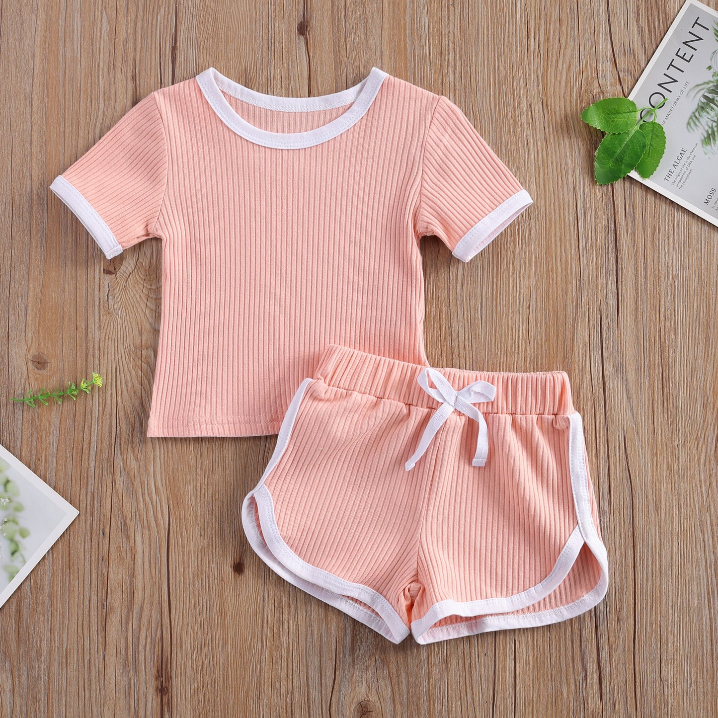 Short Sleeve Ribbed Track Suit