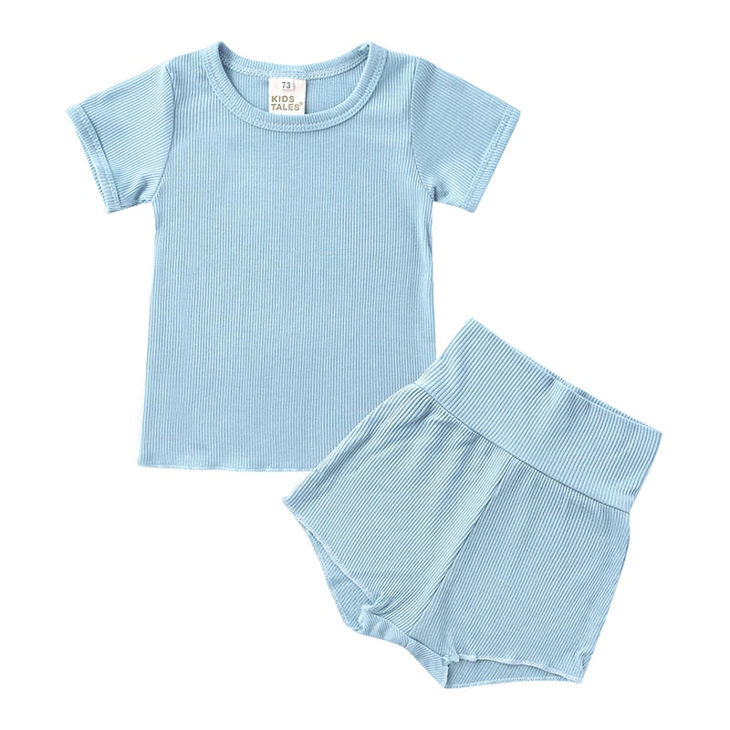 lioraitiin 1-4Years Toddler Baby Girl 2Pcs Summer Clothing Set Short Sleeve Solid Top Shorts Outfit
