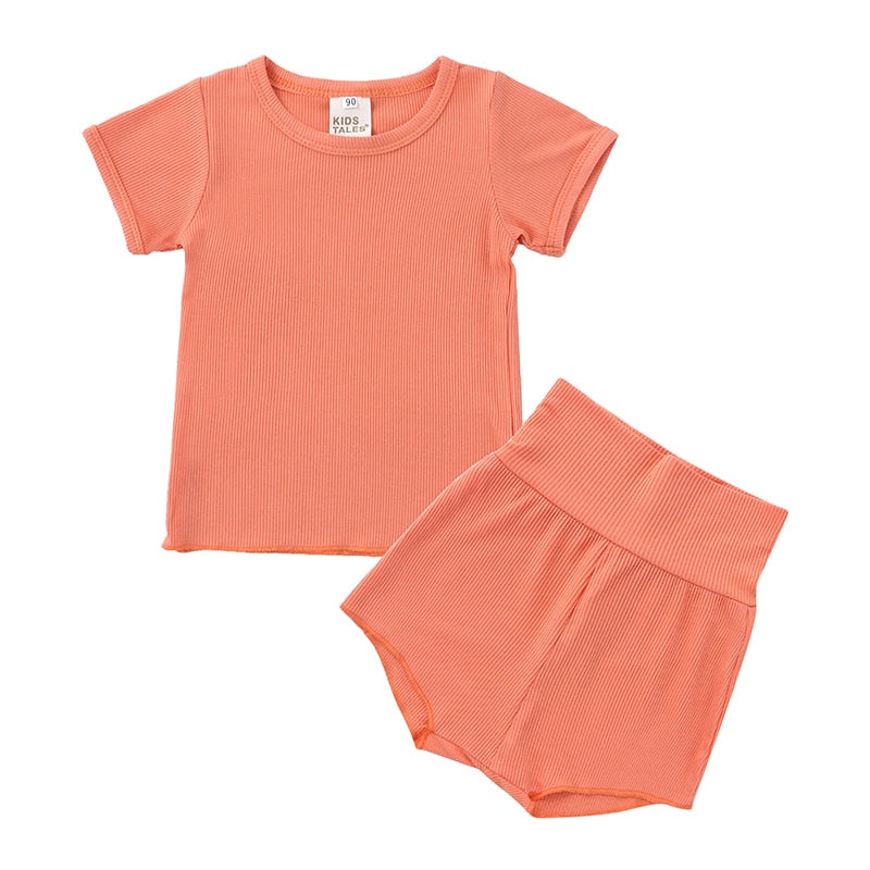 lioraitiin 1-4Years Toddler Baby Girl 2Pcs Summer Clothing Set Short Sleeve Solid Top Shorts Outfit