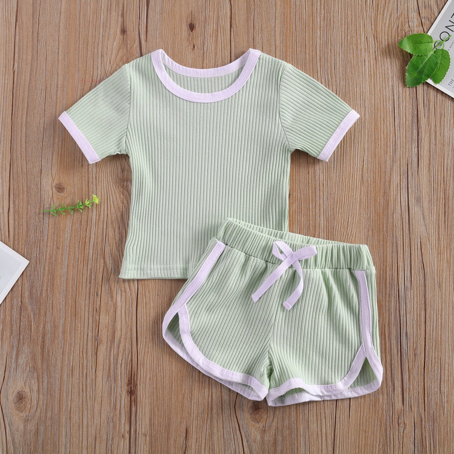 Short Sleeve Ribbed Track Suit