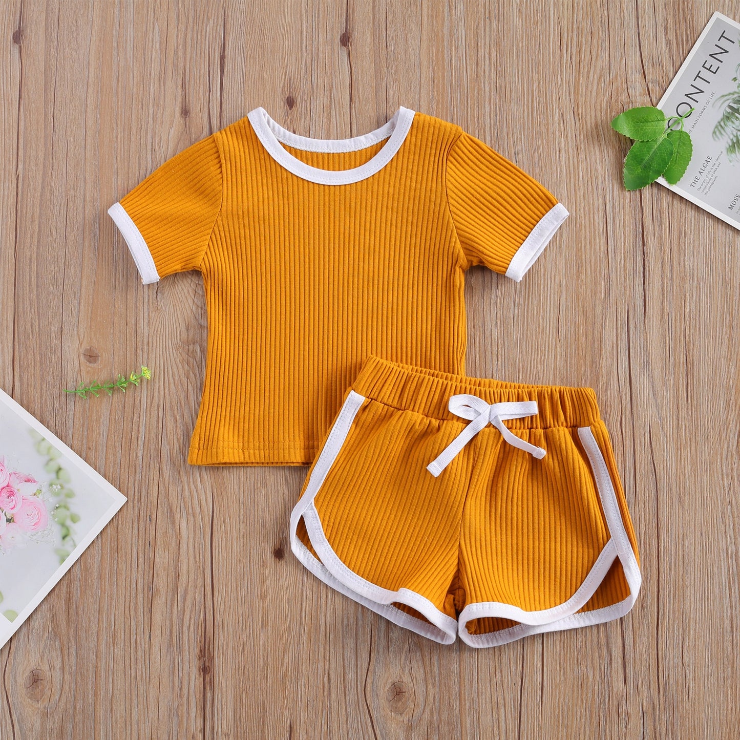 Short Sleeve Ribbed Track Suit