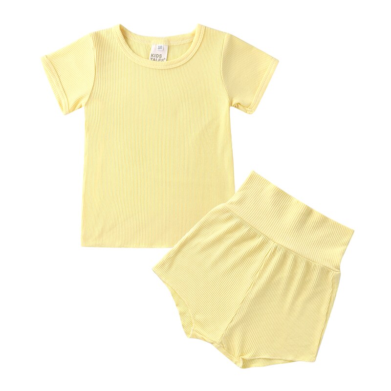 lioraitiin 1-4Years Toddler Baby Girl 2Pcs Summer Clothing Set Short Sleeve Solid Top Shorts Outfit