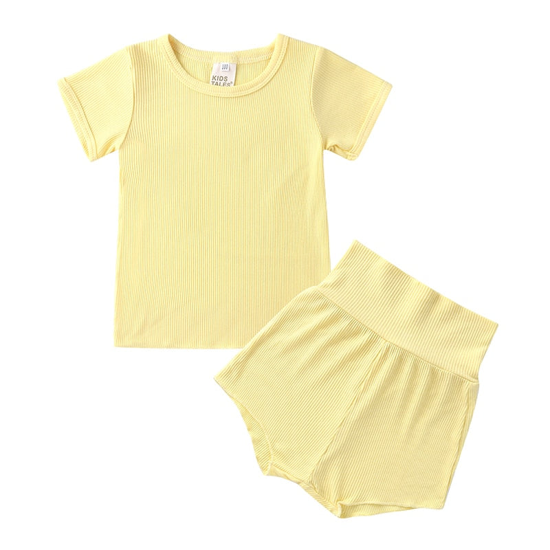 lioraitiin 1-4Years Toddler Baby Girl 2Pcs Summer Clothing Set Short Sleeve Solid Top Shorts Outfit