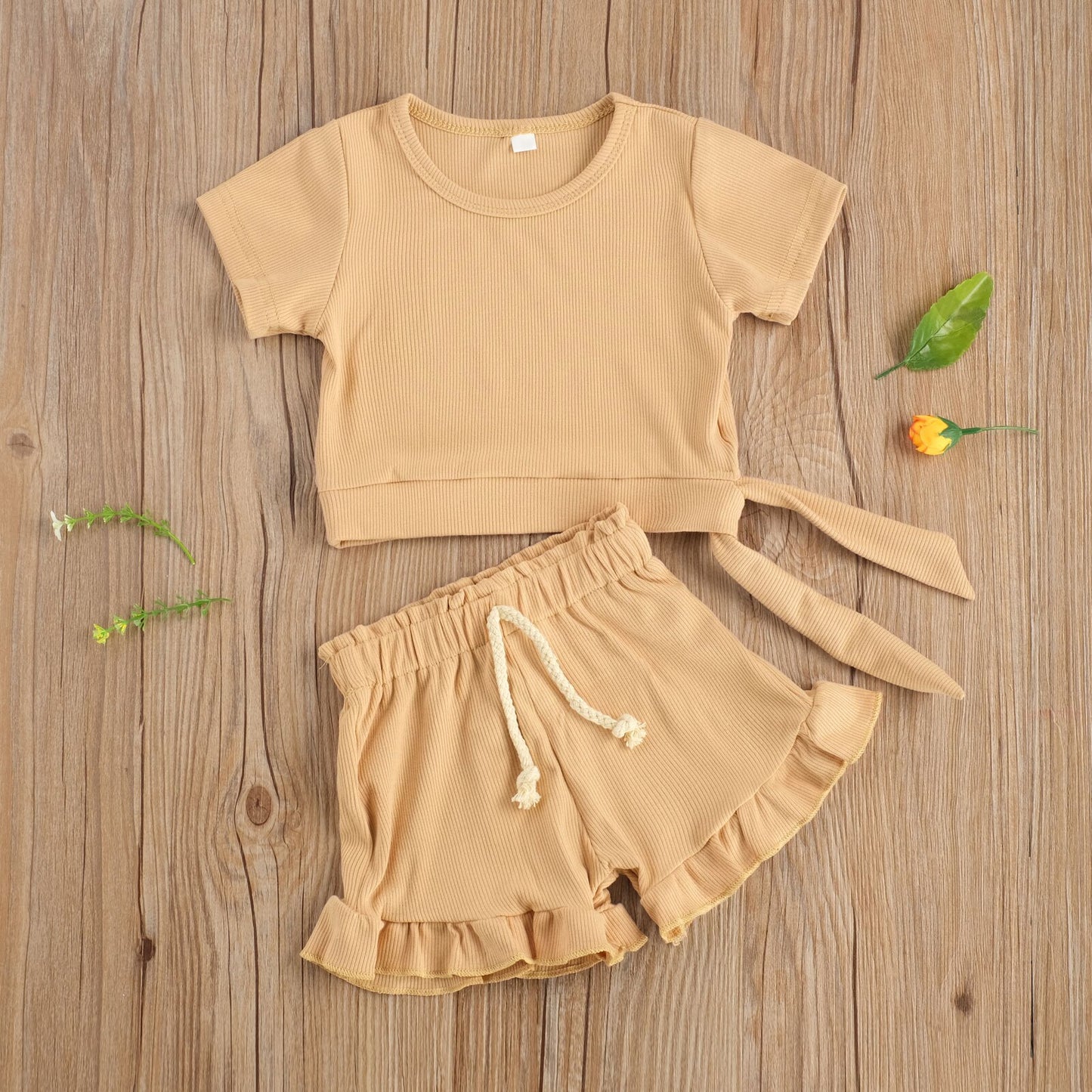 lioraitiin 0-3Years Toddler Newborn Baby Girl 2Pcs Summer Clothing Set Short Sleeve Solid Top Shorts 3Styles Outfit