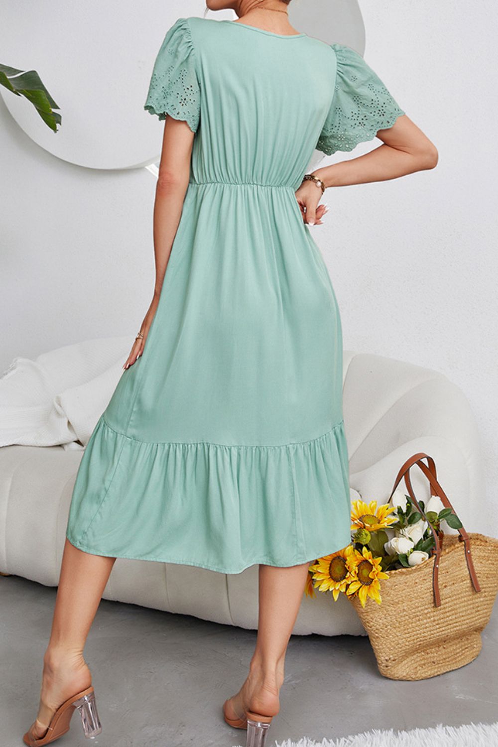 Eyelet Flutter Sleeve Dress