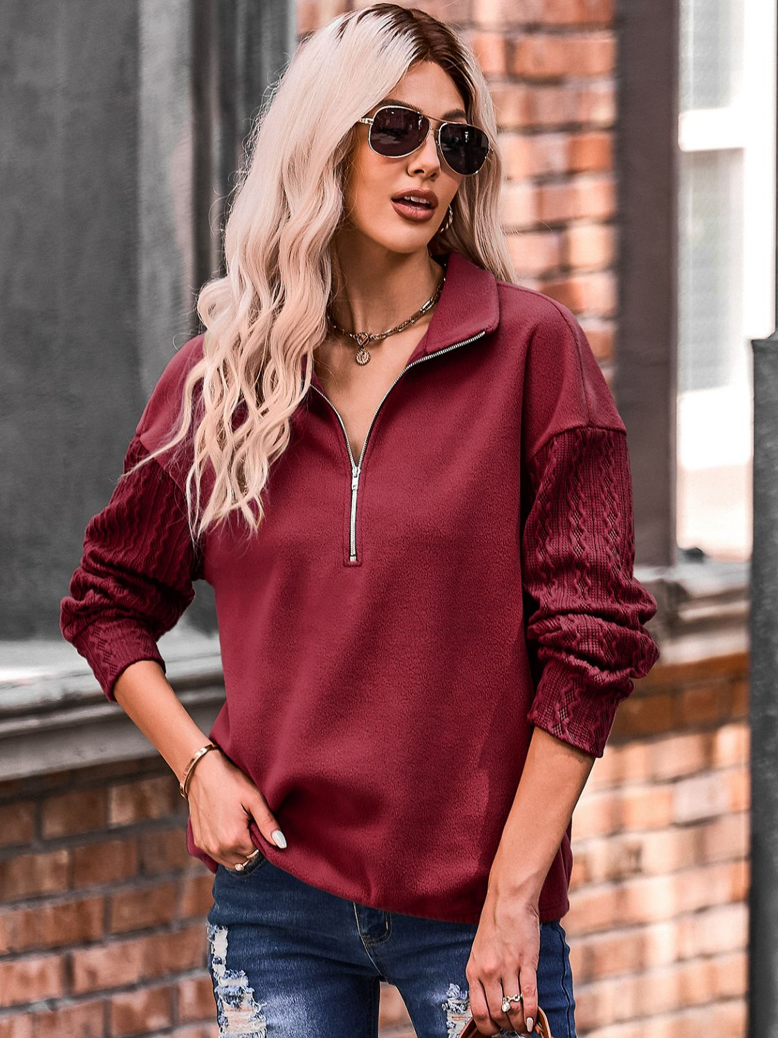 Quarter Zip Spliced Sweatshirt