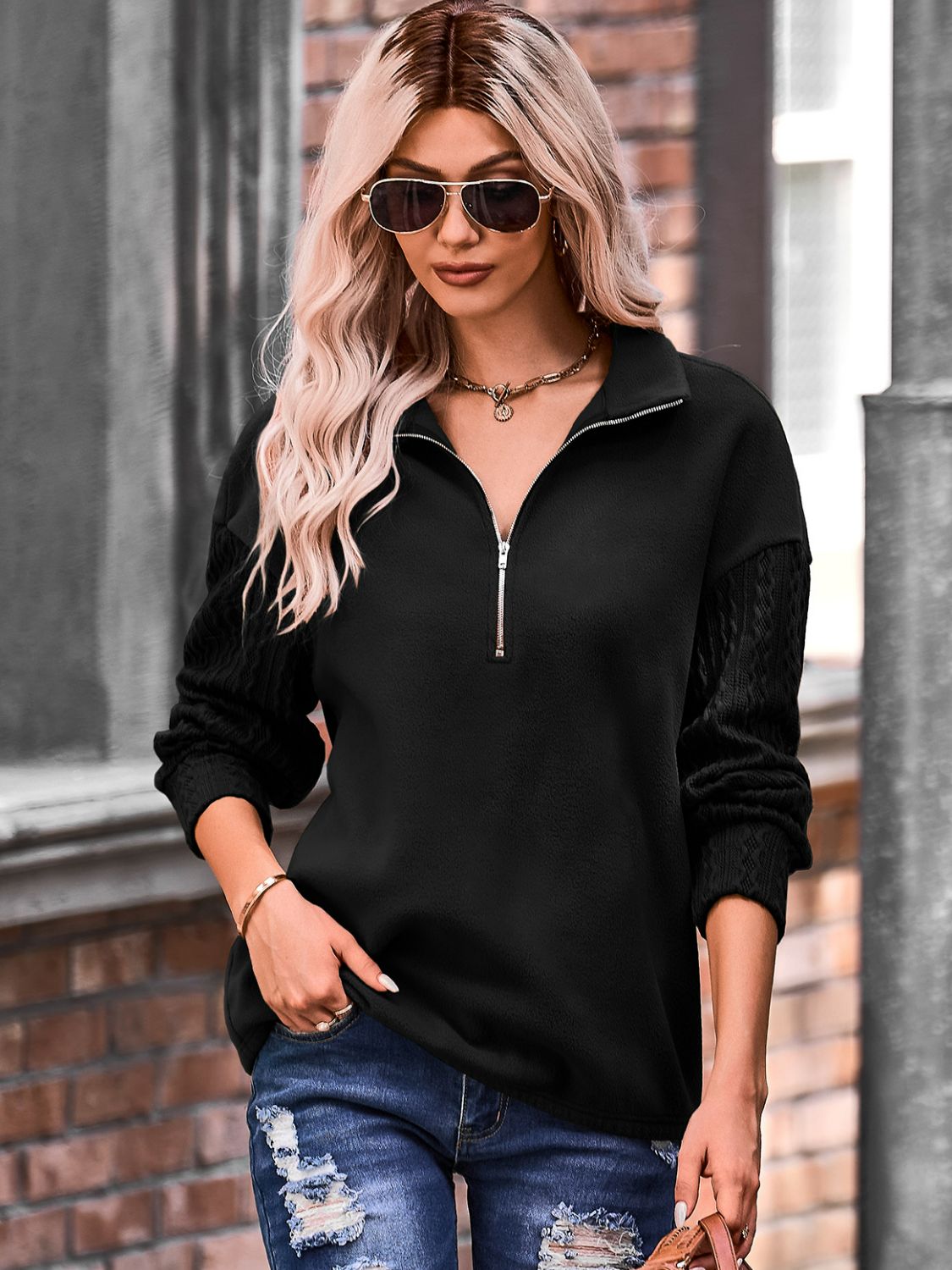 Quarter Zip Spliced Sweatshirt