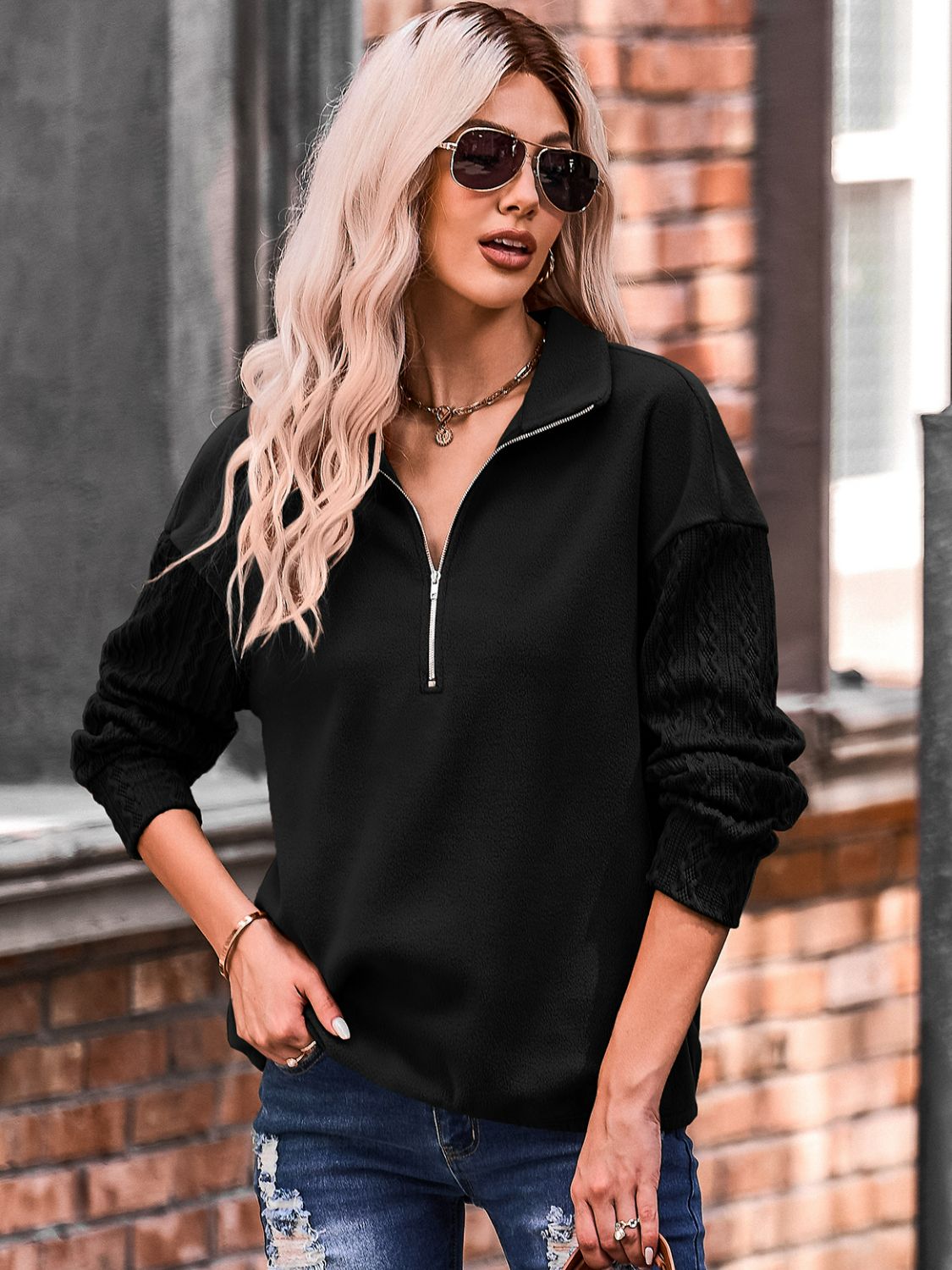 Quarter Zip Spliced Sweatshirt