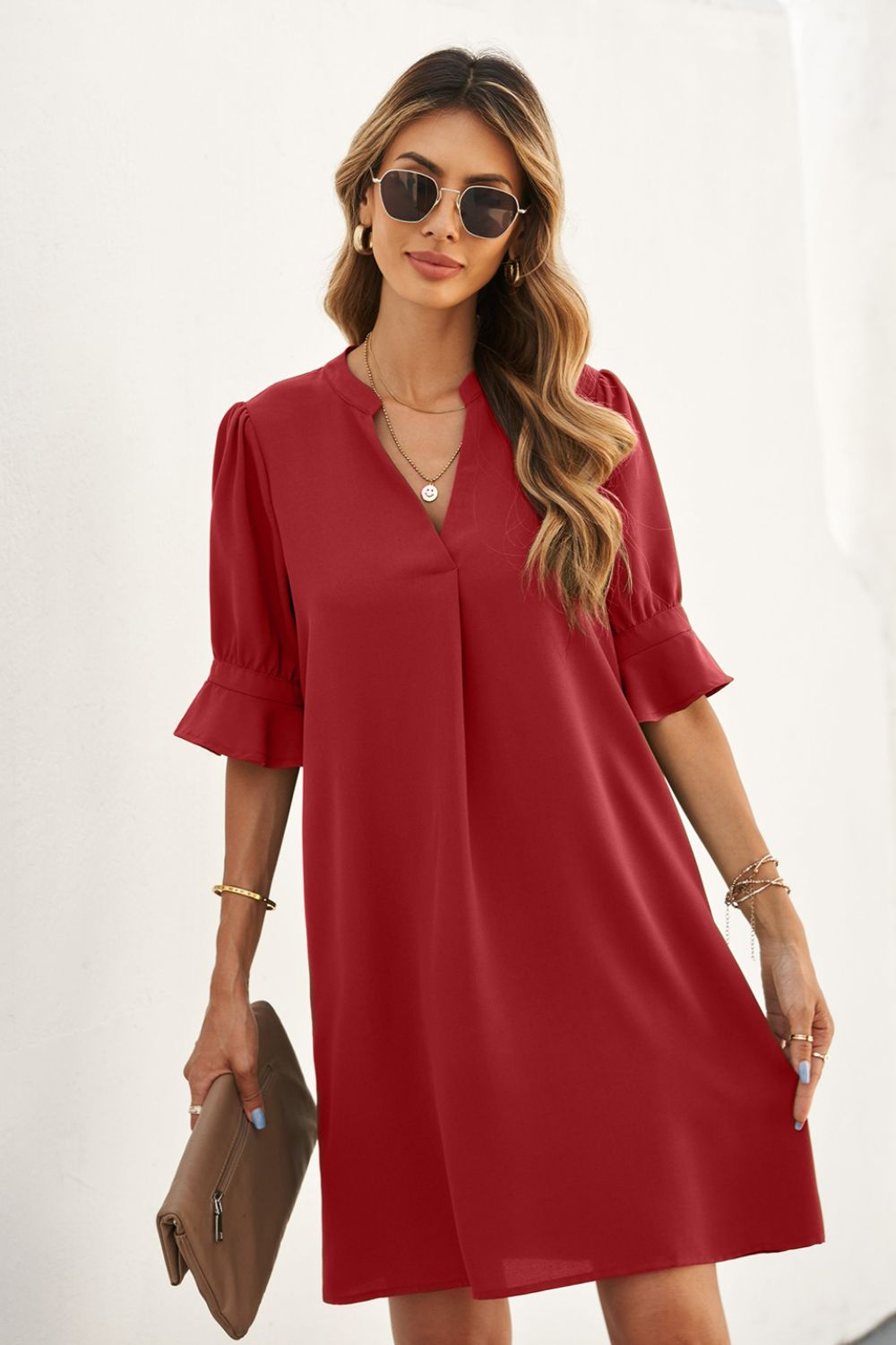 Julianne Detail Sleeve Notched Shift Dress