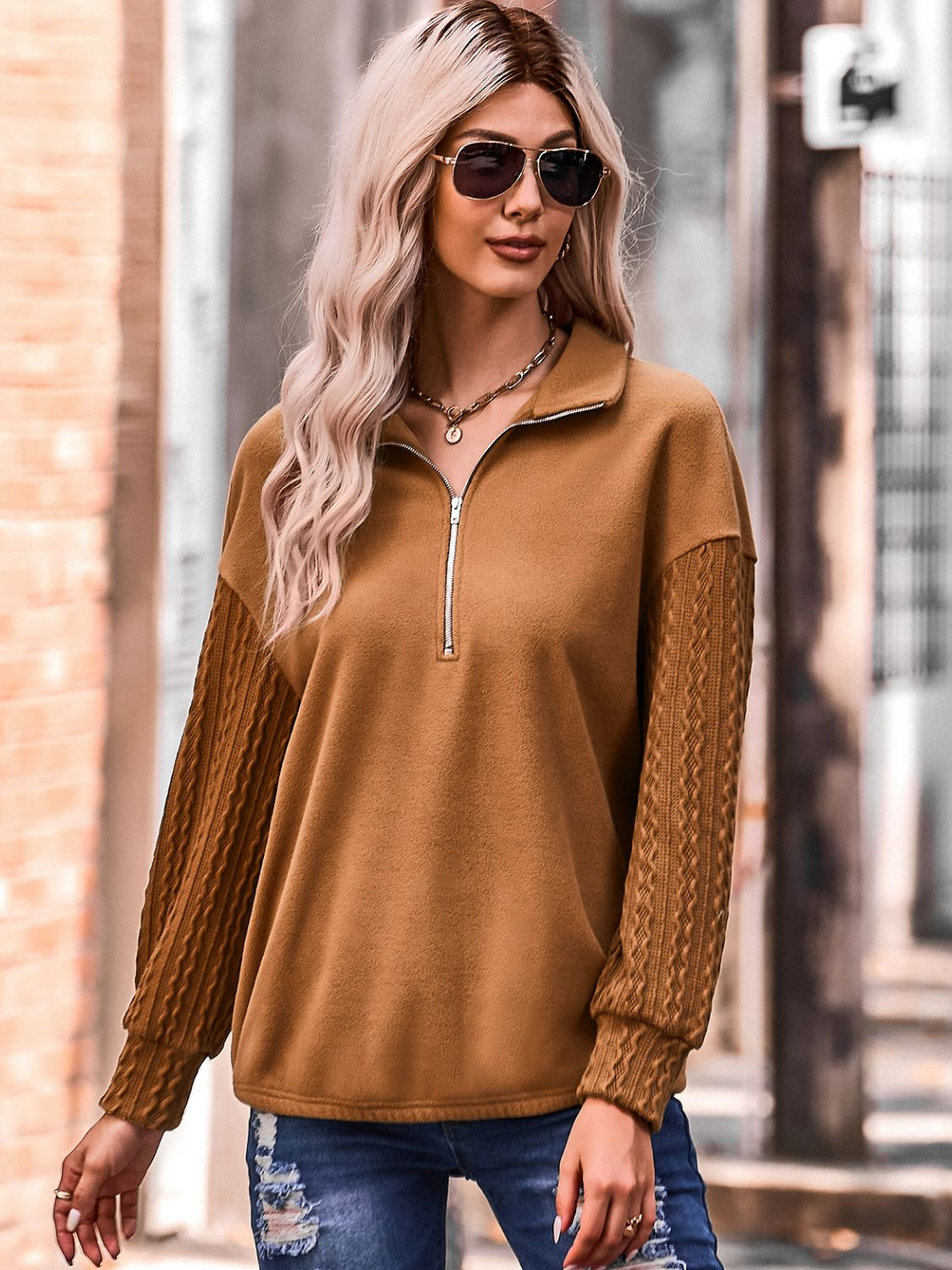 Quarter Zip Spliced Sweatshirt
