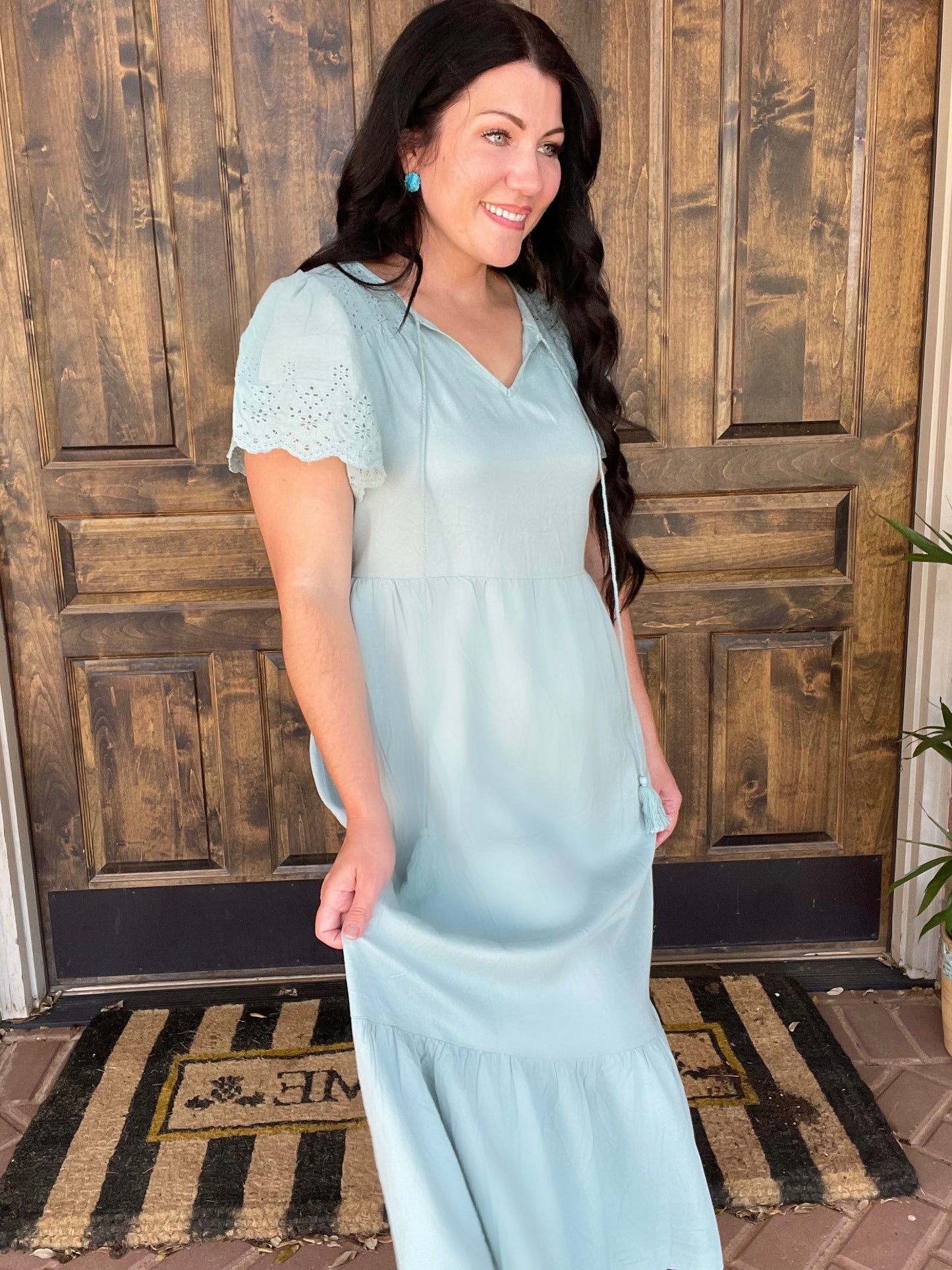 Eyelet Flutter Sleeve Dress