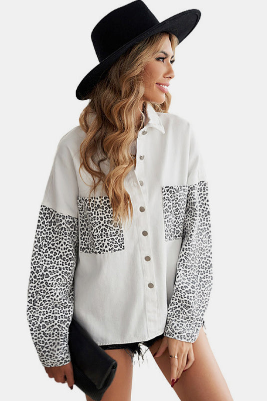 Leopard Contrast Denim Top