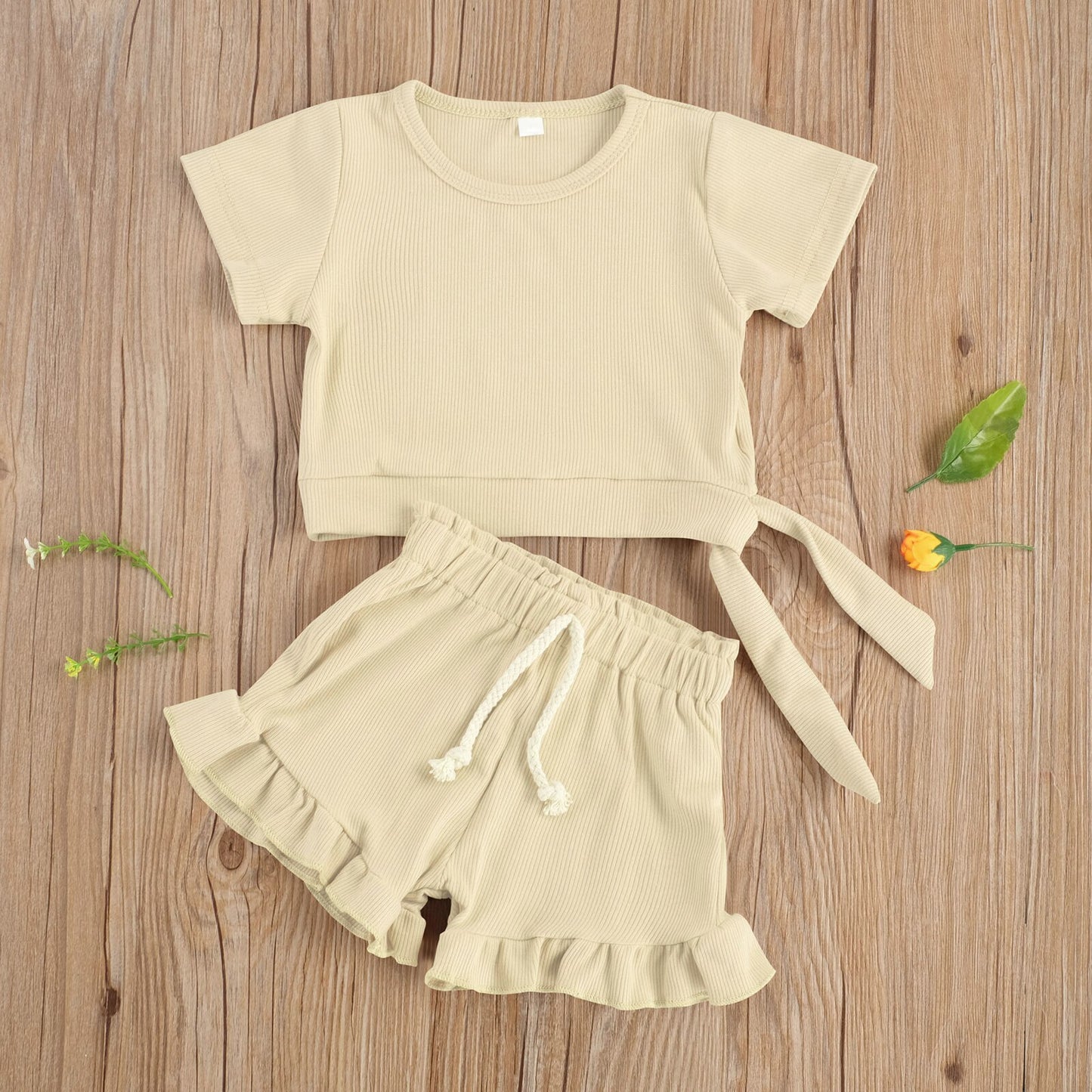 lioraitiin 0-3Years Toddler Newborn Baby Girl 2Pcs Summer Clothing Set Short Sleeve Solid Top Shorts 3Styles Outfit