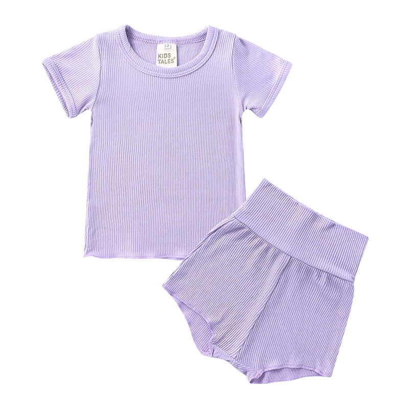 lioraitiin 1-4Years Toddler Baby Girl 2Pcs Summer Clothing Set Short Sleeve Solid Top Shorts Outfit