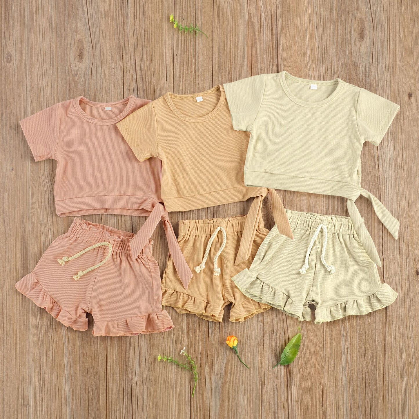 lioraitiin 0-3Years Toddler Newborn Baby Girl 2Pcs Summer Clothing Set Short Sleeve Solid Top Shorts 3Styles Outfit